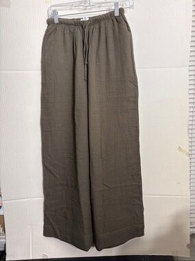 Aritzia Little Moon Olive Brown Drawstring Wide-Leg Joggers Coastal Palazzo Pant
